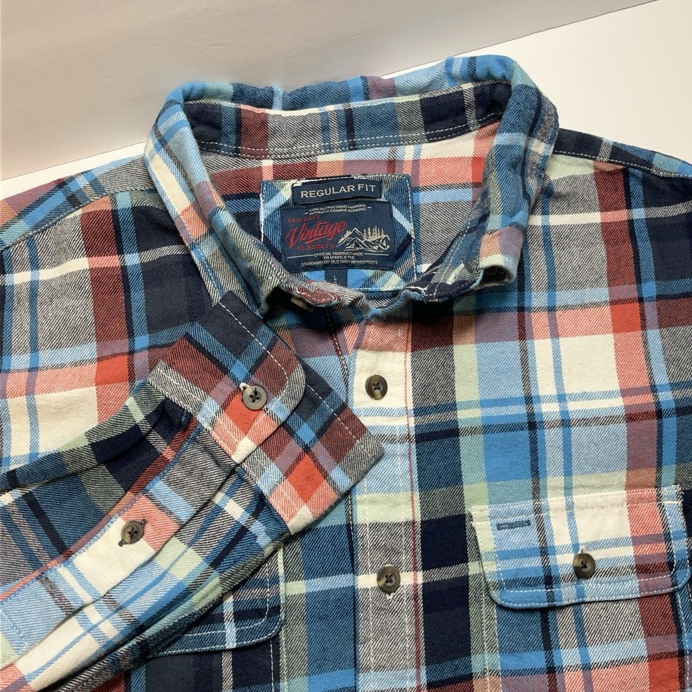 Old Navy Vintage Flannel Shirt Mens L Cotton Button Down Long Sleeve Outdoor